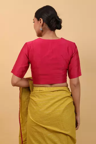 Lime yellow and pink ready to wear cotton saree set