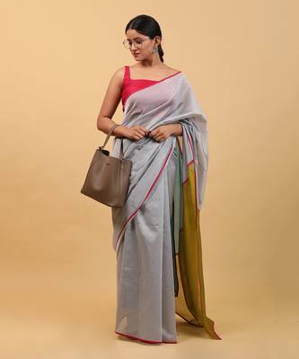 Grey chanderi saree set 1