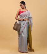 Grey chanderi saree set