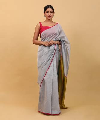 Grey chanderi saree set 2
