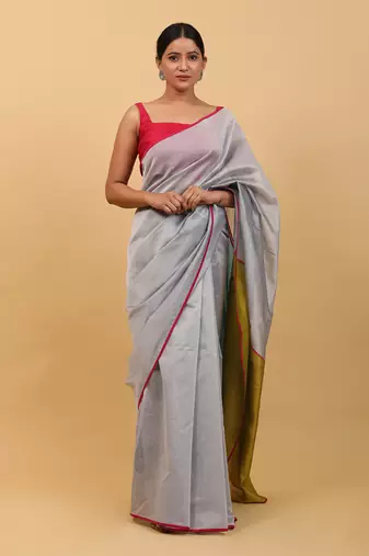 Grey chanderi saree set
