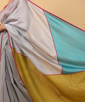 Grey chanderi saree set 3