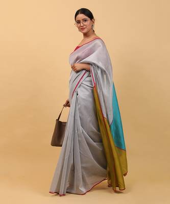 Grey chanderi saree set 4
