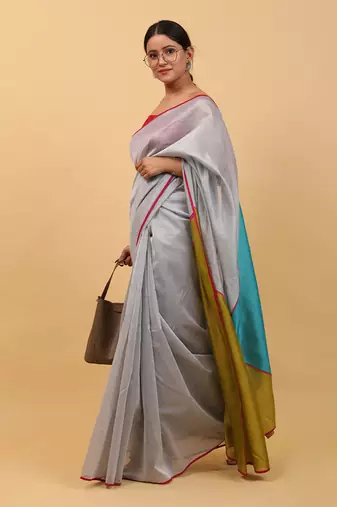 Grey chanderi saree set