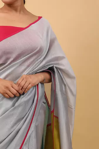Grey chanderi saree set
