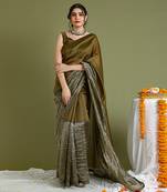 Tabacco brown chanderi handloom saree Without Blouse