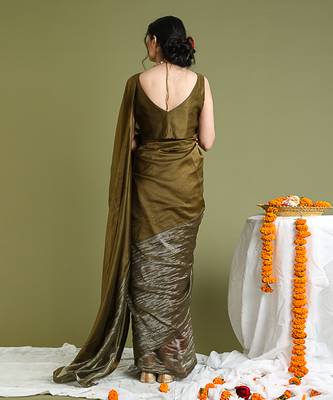 Tabacco brown chanderi handloom saree Without Blouse 4