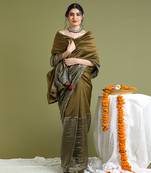 Tabacco brown chanderi handloom saree set