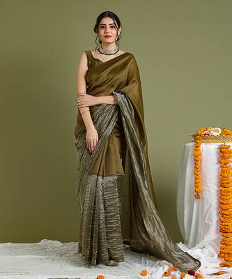Tabacco brown chanderi handloom saree set 2