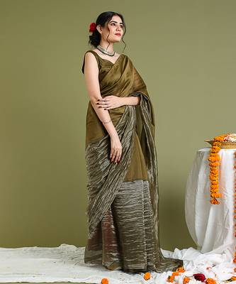 Tabacco brown chanderi handloom saree set 4
