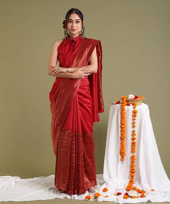 Red chanderi handloom saree 1