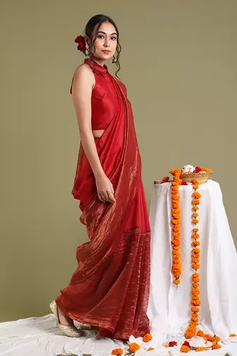 Red chanderi handloom saree