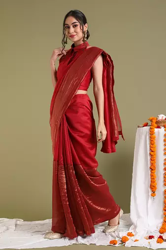 Red chanderi handloom saree