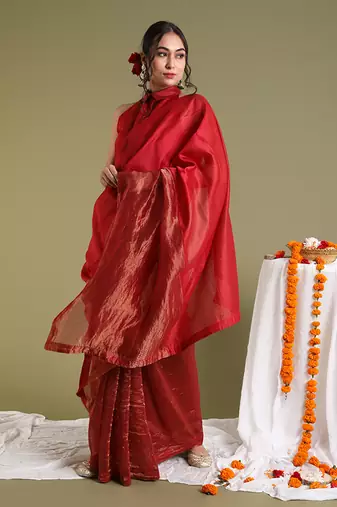 Red chanderi handloom saree