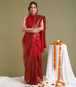 Red chanderi handloom saree set