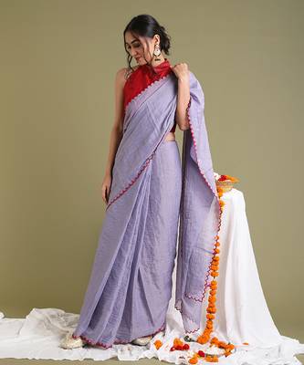 Lavender scallop saree Without Blouse 1