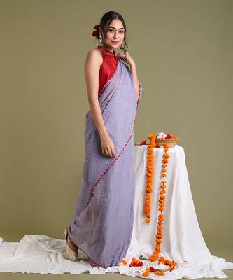 Lavender scallop saree Without Blouse 2