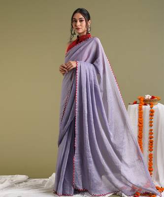 Lavender scallop saree Without Blouse 3