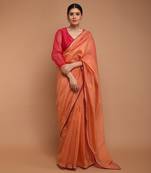 Tangerine orange chanderi hand loom saree Without Blouse