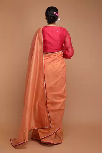 Tangerine orange chanderi hand loom saree Without Blouse