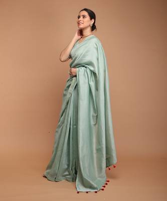 Mint green chanderi hand loom saree 2