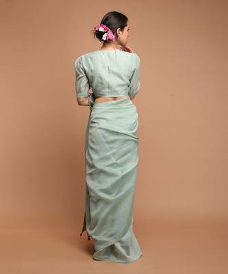 Mint green chanderi hand loom saree 4