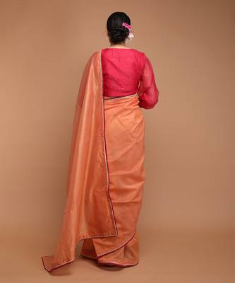 Tangerine orange chanderi hand loom saree set 4