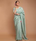 Mint green chanderi hand loom saree set