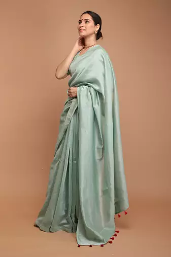 Mint green chanderi hand loom saree set