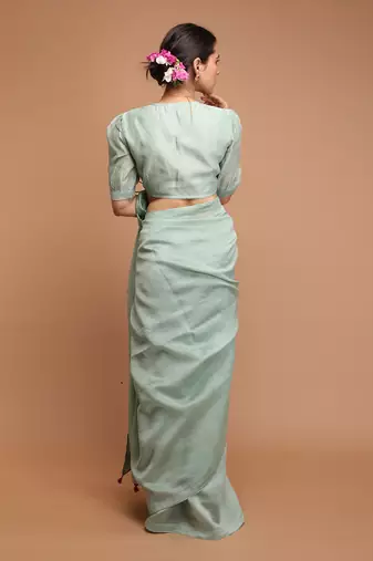 Mint green chanderi hand loom saree set