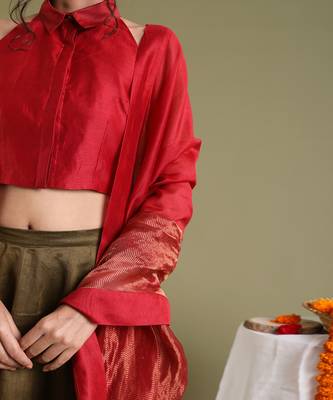 Red & Tabacco Brown Flared Skirt Set 4