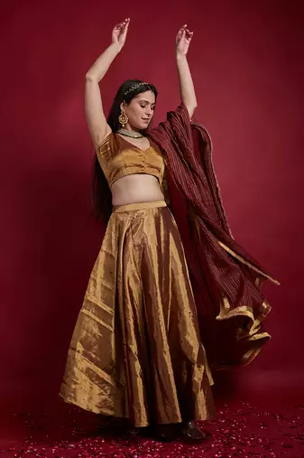 Gold Zari Lehanga Set With Dupatta