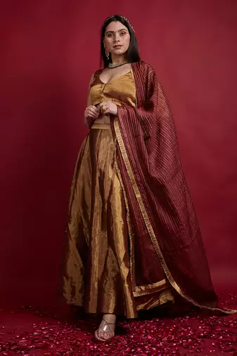 Gold Zari Lehanga Set With Dupatta