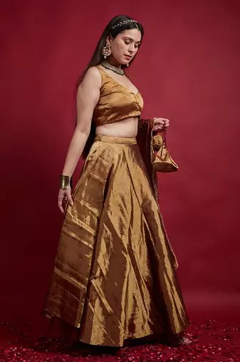 Gold Zari Lehanga Set With Dupatta