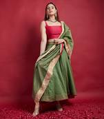 Olive Green & Pink High Low Lehanga Set