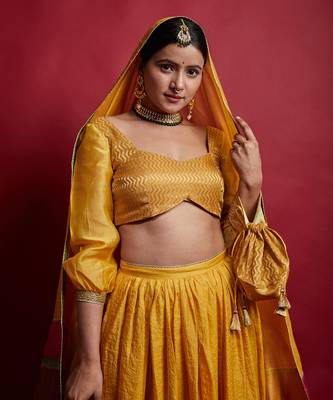 Turmeric Yellow Chanderi Handloom Lehanga Set 1