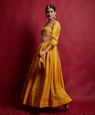 Turmeric Yellow Chanderi Handloom Lehanga Set 2