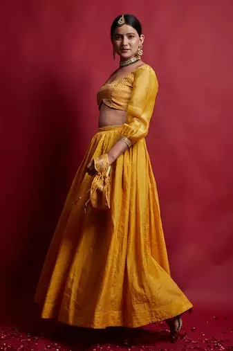 Turmeric Yellow Chanderi Handloom Lehanga Set