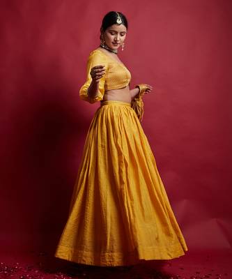 Turmeric Yellow Chanderi Handloom Lehanga Set 3