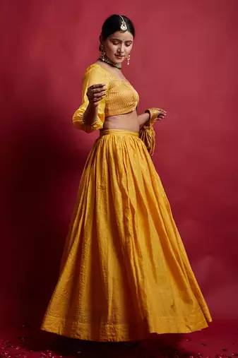 Turmeric Yellow Chanderi Handloom Lehanga Set