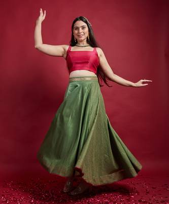 Olive Green & Pink High Low Lehanga Set 4