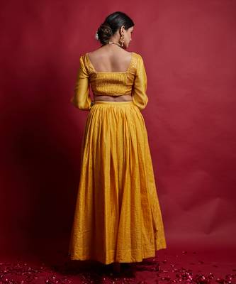 Turmeric Yellow Chanderi Handloom Lehanga Set 4