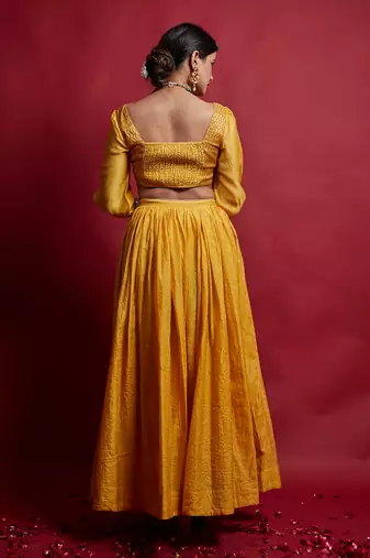 Turmeric Yellow Chanderi Handloom Lehanga Set