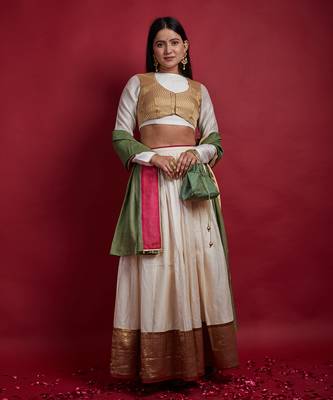 Ivory Chanderi Handloom Lehanga Set 1