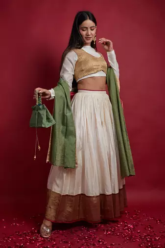 Ivory Chanderi Handloom Lehanga Set