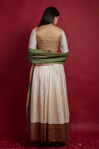 Ivory Chanderi Handloom Lehanga Set
