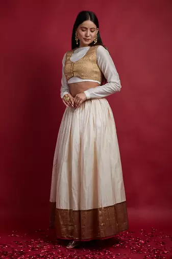 Ivory Chanderi Handloom Lehanga Set