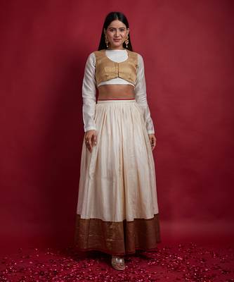 Ivory & Gold Chanderi Handloom Lehanga Set 1