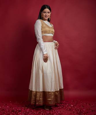 Ivory & Gold Chanderi Handloom Lehanga Set 2