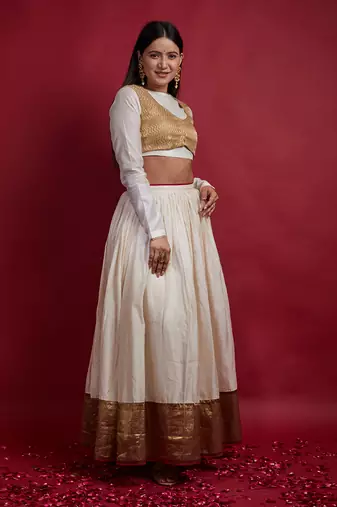 Ivory & Gold Chanderi Handloom Lehanga Set